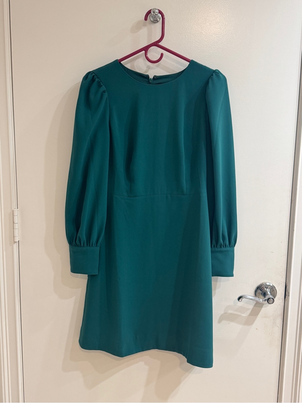 J. Crew Teal Long-Sleeve Puff-Sleeve Shift Dress